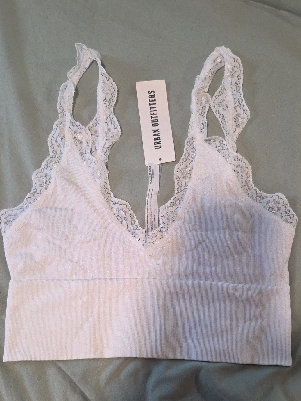 Urban Outfitters White Lace-Trim Ribbed Bralette